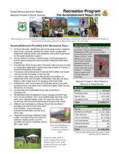 National Forests of North Carolina Recreation Fee Report for 2012