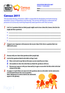 EDUCATION SERVICES UNIT	 Activity: 7.1 Intermediate Name: Date:  Census 2011