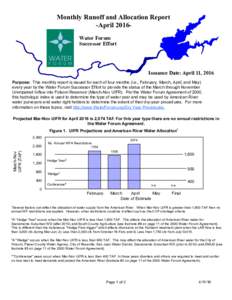 Monthly Runoff and Allocation Report -April 2016Water Forum Successor Effort Issuance Date: April 11, 2016 Purpose: This monthly report is issued for each of four months (i.e., February, March, April, and May)