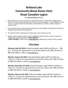 Royal Canadian Legion / Blood donation / Hematology / Transfusion medicine