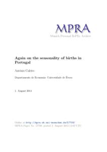 M PRA Munich Personal RePEc Archive Again on the seasonality of births in Portugal Anto´nio Caleiro