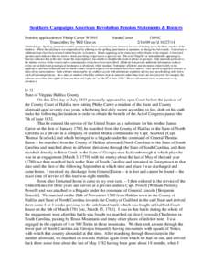 Southern Campaigns American Revolution Pension Statements & Rosters Pension application of Philip Carter W5895 Transcribed by Will Graves Sarah Carter