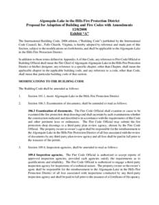 Algonquin-Lake in the Hills Fire Protection District Proposal for Adoption of Building and Fire Codes with Amendments[removed]Exhibit “A” The International Building Code, 2006 edition, (“Building Code”) publish
