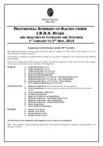 PROVISIONAL SUMMARY OF RACING UNDER I.N.H.S. RULES AND ANALYSES BY CATEGORY AND DISTANCE 1ST JANUARY TO 3RD MAY, 2014