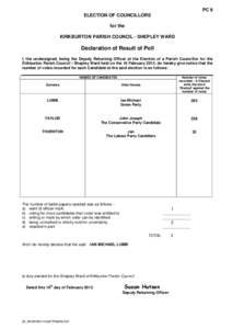 PC 9 ELECTION OF COUNCILLORS for the KIRKBURTON PARISH COUNCIL - SHEPLEY WARD  Declaration of Result of Poll