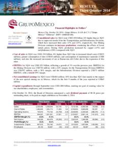 RESULTS Third Quarter 2014 GRUPO MÉXICO
