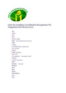 Liste des membres Coordination Européenne Via Campesina (AG févrierAbL AIAB ARI ATB