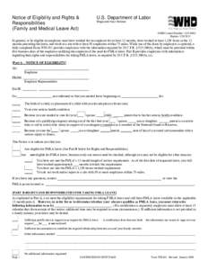 Notice of Eligibility and Rights & Responsibilities 	 (Family and Medical Leave Act) U.S. Department of Labor Wage and Hour Division
