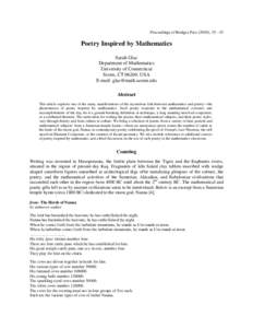 Proceedings of Bridges Pecs (2010), Poetry Inspired by Mathematics Sarah Glaz Department of Mathematics University of Connecticut