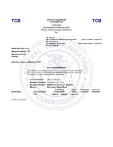 FCC - OET TCB Form 731 Grant of Equipment Authorization  TCB Page 1 of 1