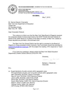 THE STATE EDUCATION DEPARTMENT / THE UNIVERSITY OF THE STATE OF NEW YORK OFFICE OF SCHOOL INNOVATION CHARTER SCHOOL OFFICE ROOM 465 EBA, 89 WASHINGTON AVENUE, ALBANY NY, 12234 Tel[removed]; Fax[removed]; charter