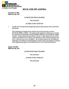 RULE AND SIP AGENDA November 21, 2014 Jefferson City, MO ACTIONS FOR PUBLIC HEARING None Scheduled ACTIONS TO BE VOTED ON: