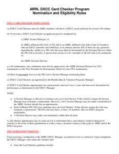 ARRL DXCC Card Checker Nomination and Eligibility Rules