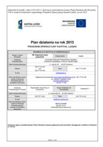 Załącznik do notatki z dniar. dotyczącej zatwierdzenia zmiany Planu Działania dla Priorytetu VIII w ramach komponentu regionalnego Programu Operacyjnego Kapitał Ludzki na rok 2013 Plan działania na rok 