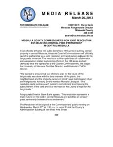 MEDIA RELEASE March 26, 2013 FOR IMMEDIATE RELEASE *********************************  CONTACT: Steve Earle