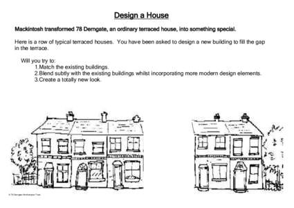 Design a House Mackintosh transformed 78 Derngate, an ordinary terraced house, into something special. Here is a row of typical terraced houses. You have been asked to design a new building to fill the gap in the terrace