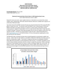 NEWS RELEASE Mammoth Community Water District P.O. Box 597, Mammoth Lakes, CA2596 Fax: (For Immediate Release: July 13, 2015 Contact: Betty Hylton ext. 274