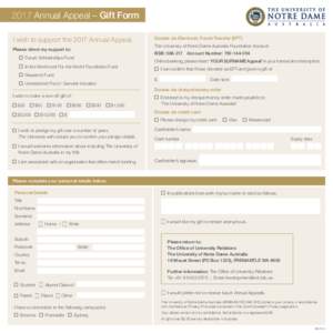 The University of Notre Dame Australia – 2017 Annual Appeal Gift Form
