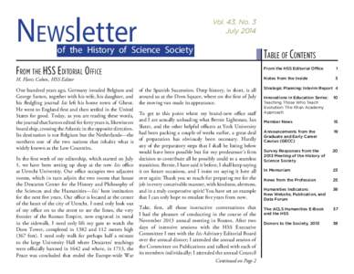 Newsletter  Vol. 43, No. 3 Julyof the History of Science Society