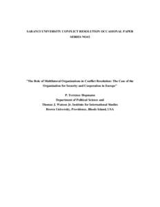 SABANCI UNIVERSITY CONFLICT RESOLUTION OCCASIONAL PAPER SERIES NO#2 