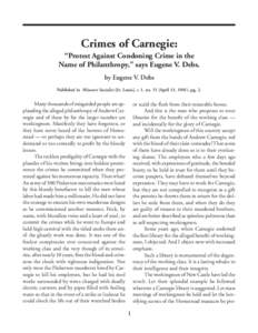 Debs: Crimes of Carnegie [March 30, Crimes of Carnegie: “Protest Against Condoning Crime in the