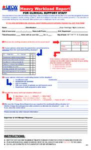 Heavy Workload Report FOR CLINICAL SUPPORT STAFF Documentation of accurate information regarding a heavy workload situation will help the Union and Hospital gather important information required to resolve staffing probl