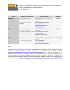 Centros Especializados en la producción de pie de cría cunícola reconocidos por el Comité Nacional Sistema Producto Cunícola 29 de julio de 2010 Estado Guanajuato