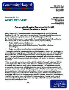 Community Hospital December 23, 2013 NEWS RELEASE[removed]N. 12th Street