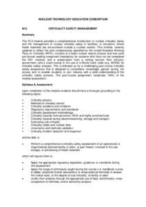 NUCLEAR TECHNOLOGY EDUCATION CONSORTIUM  CRITICALITY SAFETY MANAGEMENT N13 Summary