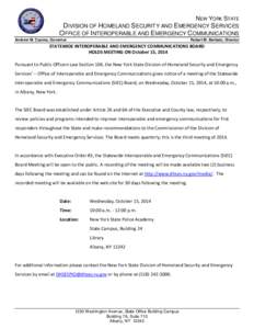 NEW YORK STATE  DIVISION OF HOMELAND SECURITY AND EMERGENCY SERVICES OFFICE OF INTEROPERABLE AND EMERGENCY COMMUNICATIONS Andrew M. Cuomo, Governor