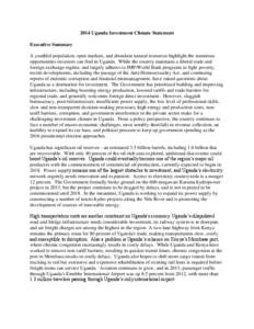 International factor movements / Economy of Uganda / Foreign direct investment / Kampala District / East Africa / Yoweri Museveni / International Centre for Settlement of Investment Disputes / Joint venture / Outline of Uganda / Africa / International relations / Uganda