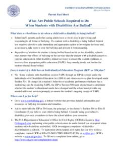 UNITED STATES DEPARTMENT OF EDUCATION Office for Civil Rights Parent Fact Sheet  What Are Public Schools Required to Do