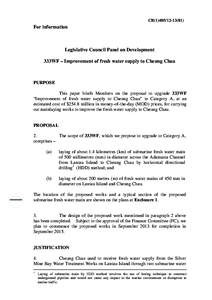 CB[removed])  For information Legislative Council Panel on Development 333WF – Improvement of fresh water supply to Cheung Chau