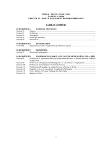 TITLE 8 – REGULATORY CODE PART III – LABOR CHAPTER 3-5 – PASCUA YAQUI RIGHT TO WORK ORDINANCE TABLE OF CONTENTS SUBCHAPTER A