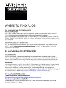 WHERE TO FIND A JOB ON CAMPUS (PAID OPPORTUNITIES) FEDERAL WORK STUDY View a list of available Federal Work Study opportunities on the Corcoran College of Art + Design’s website: http://www.corcoran.edu/campuses-studen