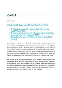 PRESS RELEASE  Q-Cells Builds Superlative Photovoltaic Power Plant