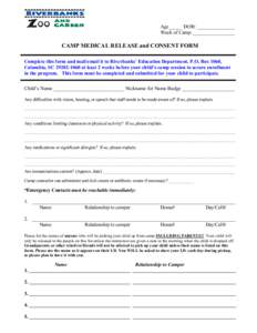 Camp Medical Release and Consent Form