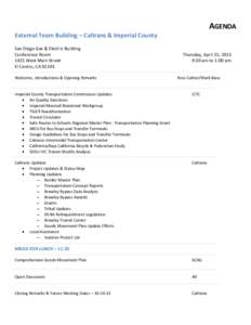 AGENDA External Team Building – Caltrans & Imperial County San Diego Gas & Electric Building Conference Room 1425 West Main Street El Centro, CA 92243