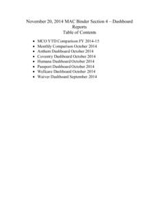 November 20, 2014 MAC Binder Section 4 – Dashboard Reports Table of Contents   