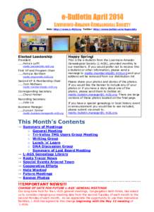 e-Bulletin April 2014 LIVERMORE-AMADOR GENEALOGICAL SOCIETY Web: http://www.L-AGS.org Twitter: http://www.twitter.com/lagsociety Elected Leadership
