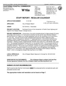 California Coastal Commission Staff Report and Recommendation on Coastal Development Permit Application No[removed]City of Newport Beach)