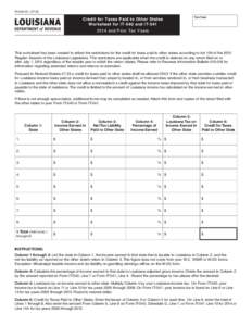 R-540-G1 (7/15) 	 Tax Year Credit for Taxes Paid to Other States Worksheet for IT-540 and ITand Prior Tax Years