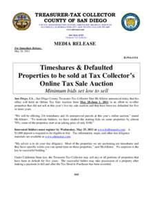 TREASURER-TAX COLLECTOR COUNTY OF SAN DIEGO COUNTY ADMINISTRATION CENTER • 1600 PACIFIC HIGHWAY, ROOM 112 SAN DIEGO, CALIFORNIA • ( • FAXwww.sdtreastax.com DAN McALLISTER