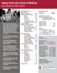 Indiana University School of Medicine Fact Sheet for[removed]Entering Class