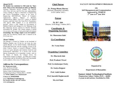 Samrat Ashok Technological Institute / Vidisha / Education in India / Gyaraspur / Bhopal / Madhya Pradesh / States and territories of India / All India Council for Technical Education