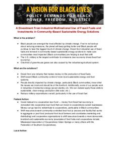      A Divestment From Industrial Multinational Use of Fossil Fuels and  Investments in Community­Based Sustainable Energy Solutions 