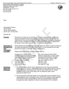 STATE OF CALIFORNIA - HEALTH AND HUMAN SERVICES AGENCY  EDMUND G. BROWN JR. Governor CALIFORNIA DEPARTMENT OF AGING COMMUNITY-BASED ADULT SERVICES BRANCH