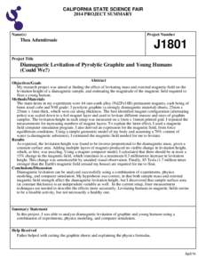 CALIFORNIA STATE SCIENCE FAIR 2014 PROJECT SUMMARY Name(s)  Project Number