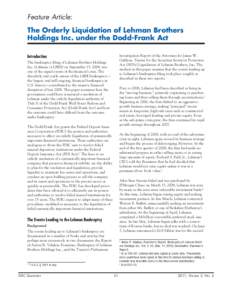 Feature Article: The Orderly Liquidation of Lehman Brothers Holdings Inc. under the Dodd-Frank Act Investigation Report of the Attorneys for James W. Giddens, Trustee for the Securities Investors Protection Act (SIPA) Li