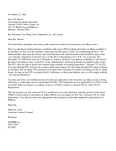 November 12, 1992 Stacy M. Sheard Governmental Affairs Specialist Arizona Credit Union League, Inc[removed]N. Black Canyon Highway Phoenix, Arizona 85015